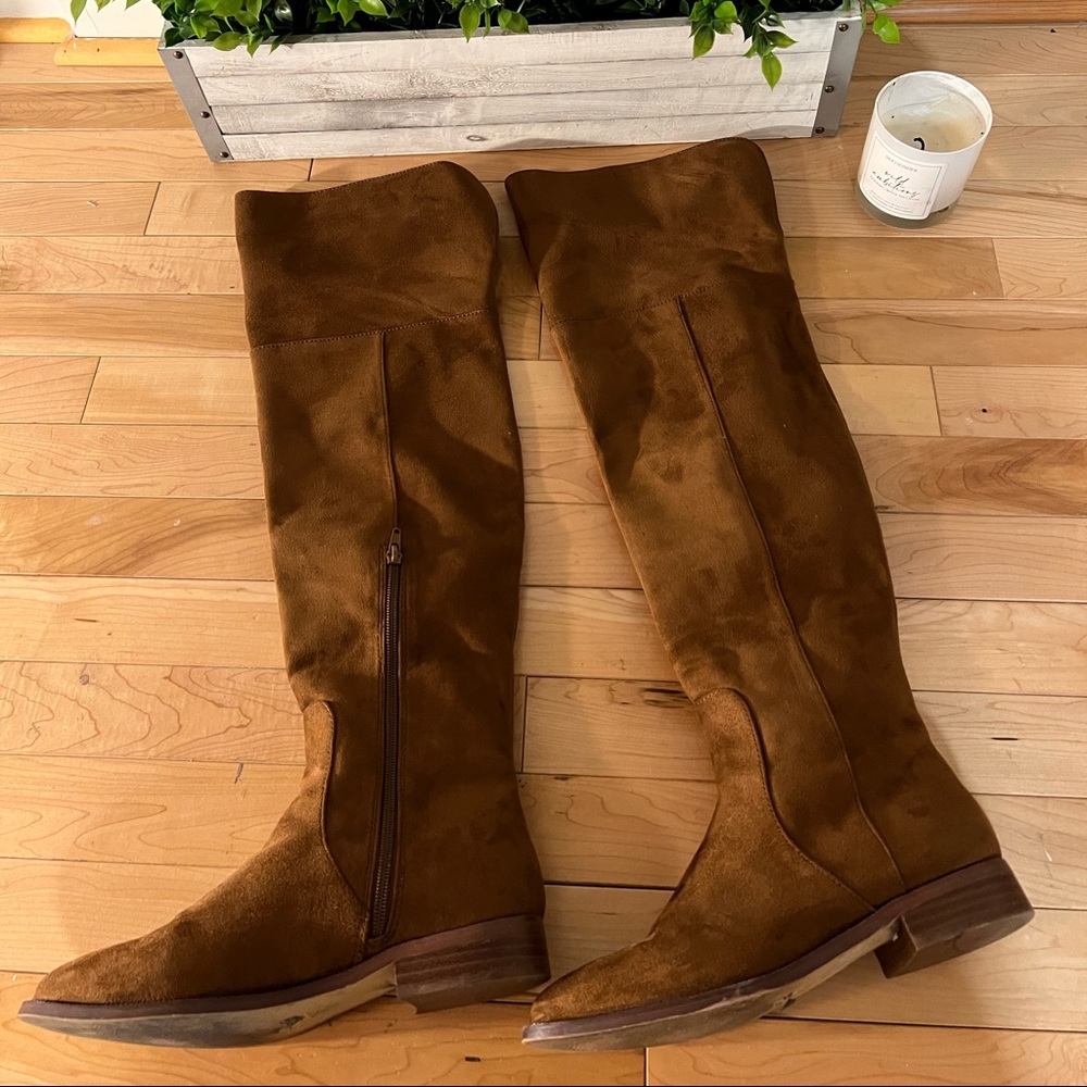 J. Crew Over the Knee Microsuede Chestnut Boots Flat
